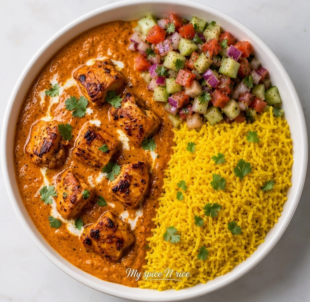 Chicken Tikka Masala Bowl on fragrant masala rice at My Spice N Rice, Douglasdale Calgary